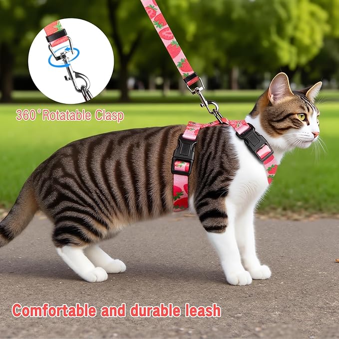 Cat Harness and Leash Set, Escape Proof Cat Harness, Comfortable Soft Lightweight Cat Leash, Use Safe and Easy, Outdoor Walking Travel Kitten Harness for Small Medium Large Cats