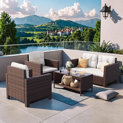Homall 4 Pieces Patio Furniture Sets Rattan Chair Wicker Conversation Sofa Set, Outdoor Indoor Backyard Porch Garden Poolside Balcony Use (Beige)