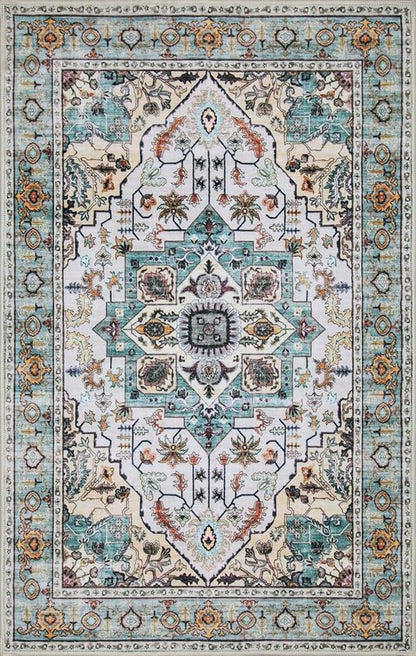 WILLSUN Washable Area Rugs, 2x3 Non-Slip Boho Small Area Rugs for Entryway, Kitchen, Bathroom, Machine Washable Vintage Rug, Indoor Floral Print Carpet for Home Decor, Kid & Pet Friendly Mat
