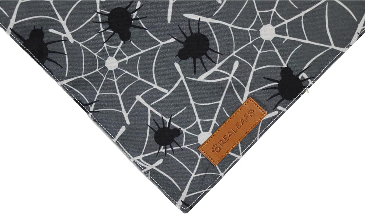 Realeaf Halloween Dog Bandanas 2 Pack, Reversible Orange Gray Pet Scarf for Boy and Girl, Premium Durable Fabric, Holiday Bandana for Small Medium Large and Extra Large Dogs (Halloween, X-Large)