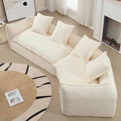 129.9” Curved Boucle Sofa Couch, Modern Sectional Sofa Cloud Deep Seat Couch with 4 Pillows, Comfy Modular 4-Seat Couches for Living Room Apartment (Beige)