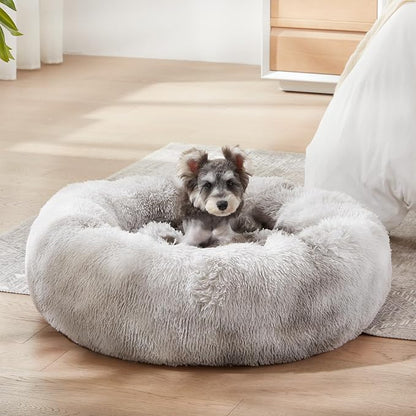 Western Home Calming Donut Medium Dog Bed Washable Pet Bed,30" White Grey | Fluffy Faux Fur Round Cuddler,Anti-Anxiety,Anti-Slip Bottom,Plush Pet Dog Beds for Medium Sized Dogs,Up to 45 LBS
