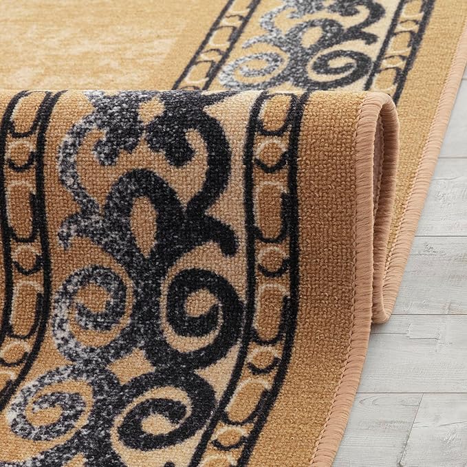 Antep Rugs Alfombras Bordered Modern 3x5 Non-Slip (Non-Skid) Low Pile Rubber Backing Indoor Area Rug (Gold Brown, 3' x 5')