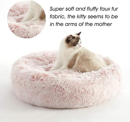 Western Home Calming Donut Small Medium Pet Dog Bed Washable,27" Pink | Fluffy Faux Fur Round Cuddler,Anti-Anxiety,Anti-Slip Bottom,Plush Pet Dog Beds for Small Medium Sized Dogs,Up to 35 LBS