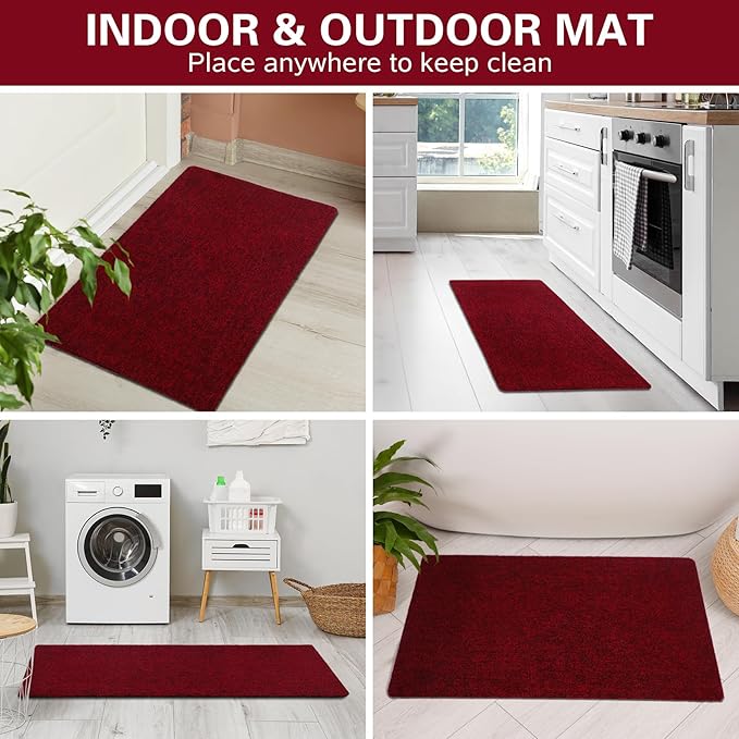Front Door Mat Indoor and Outdoor, Non-Slip Low Profile Doormat 60"x35", Thin Yet Super Water, Quick-Drying, Dirt Resistant,No Shedding Doormats for Entrances, Garage, Pets,Hotel,Office,Red