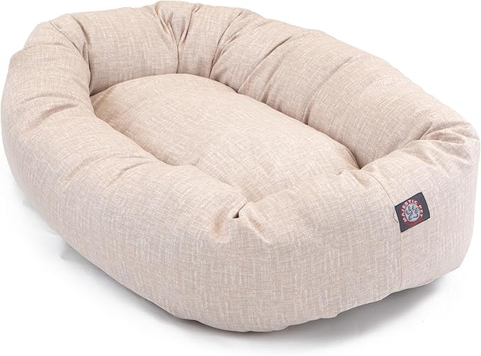 Majestic Pet Bagel Calming Dog Bed, 24 Inch Small, Round, Washable, Pink | Cozy Soft Fluffy Donut Pet Bed with Spine Support for Head Rest – Anti-Anxiety Comfort for Puppies & Dogs, 24x19x7 Inches