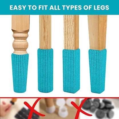 16 Pcs Aqua Green Premium Chair Leg Socks Protectors for Hardwood Floors - Do not Easily Fall Off - Very Easy to Put on - Fits All Leg Shapes - High Elastic Bar Stool Leg Covers - Furniture Pads
