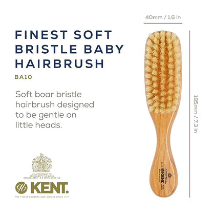 Kent BA10 Newborn Baby Hair Brush with Soft 100% Pure White Natural Bristle, Cradle Cap Hairbrush for Infant, Toddler and Kids with Cherrywood Base. Encourages Growth and Shine, Made in England
