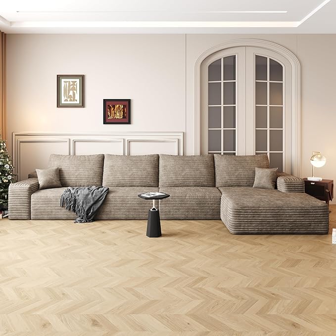 136" Sectional Couches for Living Room Modern Modular Sofa with L-Shape Couchs Upholstered Boneless Couch Deep Seat Sectional Couch with Chaise (Camel, Right Facing Chaise+3Seaters)