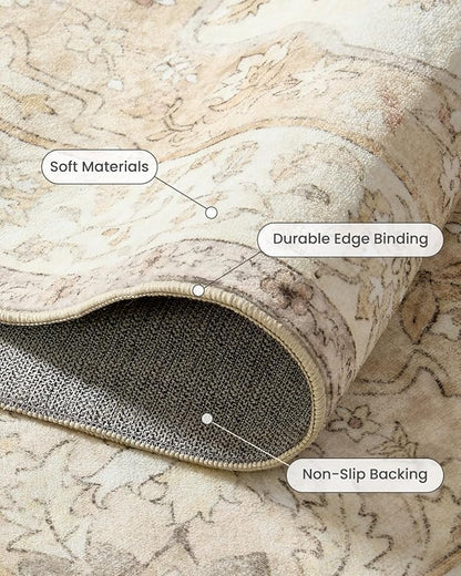 Amada 2x6 Washable Runner Rugs, Non-Slip Kitchen Runner Rug with Low Profile, Durable Bound Edge, Soft Long Vintage Rug for Living Room, Bedroom, Hallway