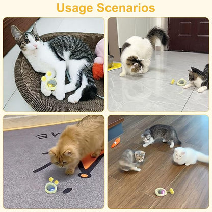 Interactive Cat Toys for Indoor Cats, Automatic Motion Toy in Pouch, Activated Fast Rolling Ball in Play Mat, Hide and Seek Mouse Catching Game with Chirping, LED Light, Auto On/Off (Grey)
