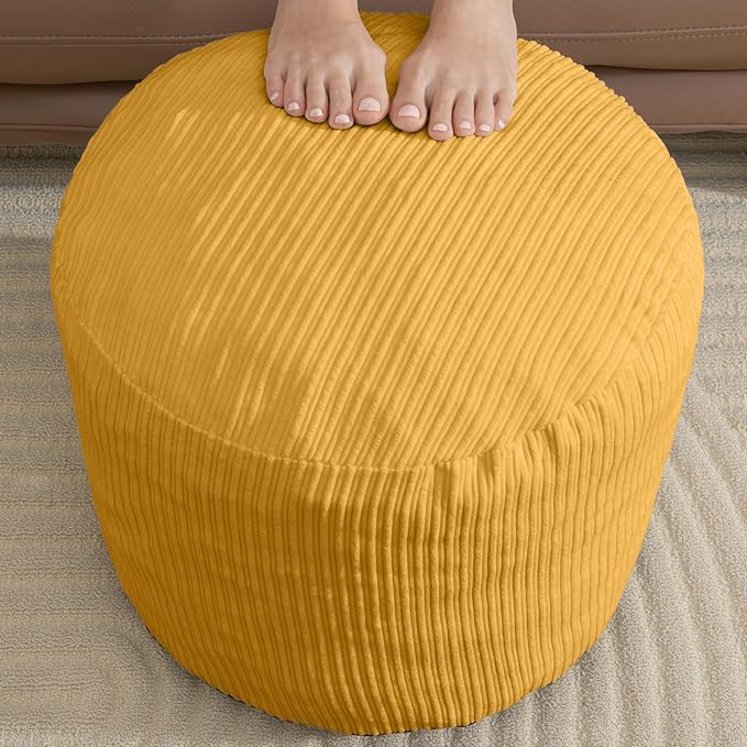 Pouf Ottoman Foot Stools with Foam Small Ottoman for Living Room Corduroy Ottomans Pouf 26x18 Floor Poufs Foot Rest for Chair Yellow Hassocks and Ottomans