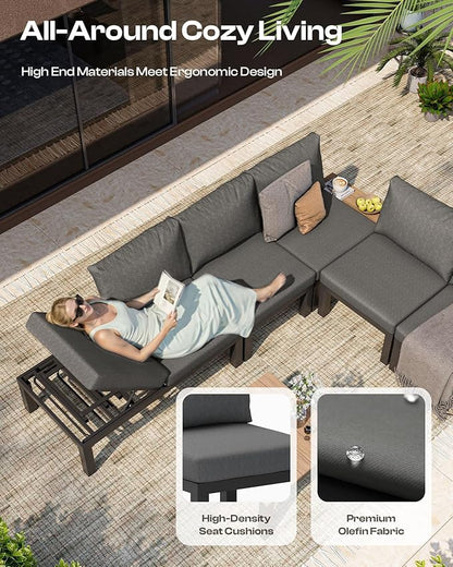 Oasbira Aluminum Outdoor Patio Sofa Set, 2 Seats Modular Sectional Single Seat Sofa Chairs with Removable Cushions, All-Weather Outdoor Conversation Sets for Garden & Yard, Graphite