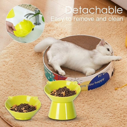 Detachable Elevated Cat Bowls, 15° Tilted Raised Cat Food Bowl Anti-Vomiting,Whisker Friendly, Adjustable Pet Dishes for Protecting Spine, cat Bowls for Indoor Cats Adult Kitten