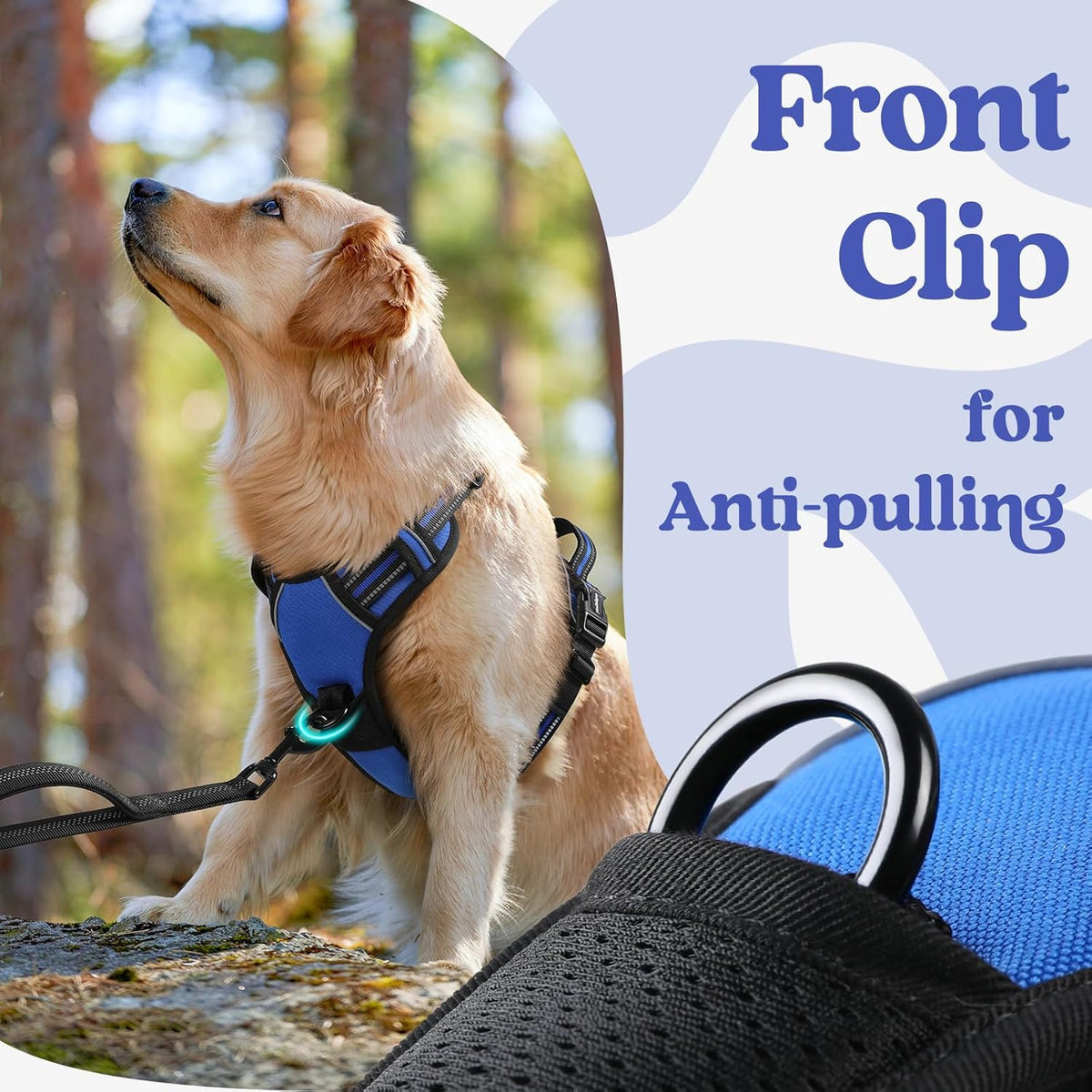rabbitgoo Dog Harness for Large, No Pull Pet Harness with 3 Buckles, Adjustable Soft Padded Vest with Control Handle, Walking Reflective Pet Vest for Extra Large Dogs, Blue, XL