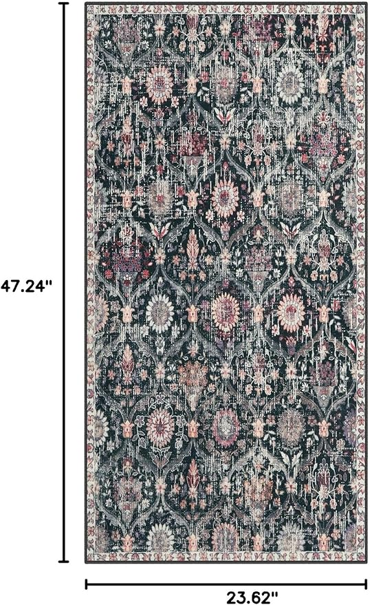 Lahome Kitchen Rugs Non Slip Washable Rugs for Entryway, 2x4 Rug Non-Slip Moroccan Trellis Ultra-Thin Indoor Door Mat Small Carpet for Bathroom Bedroom Entry, Black/Multi