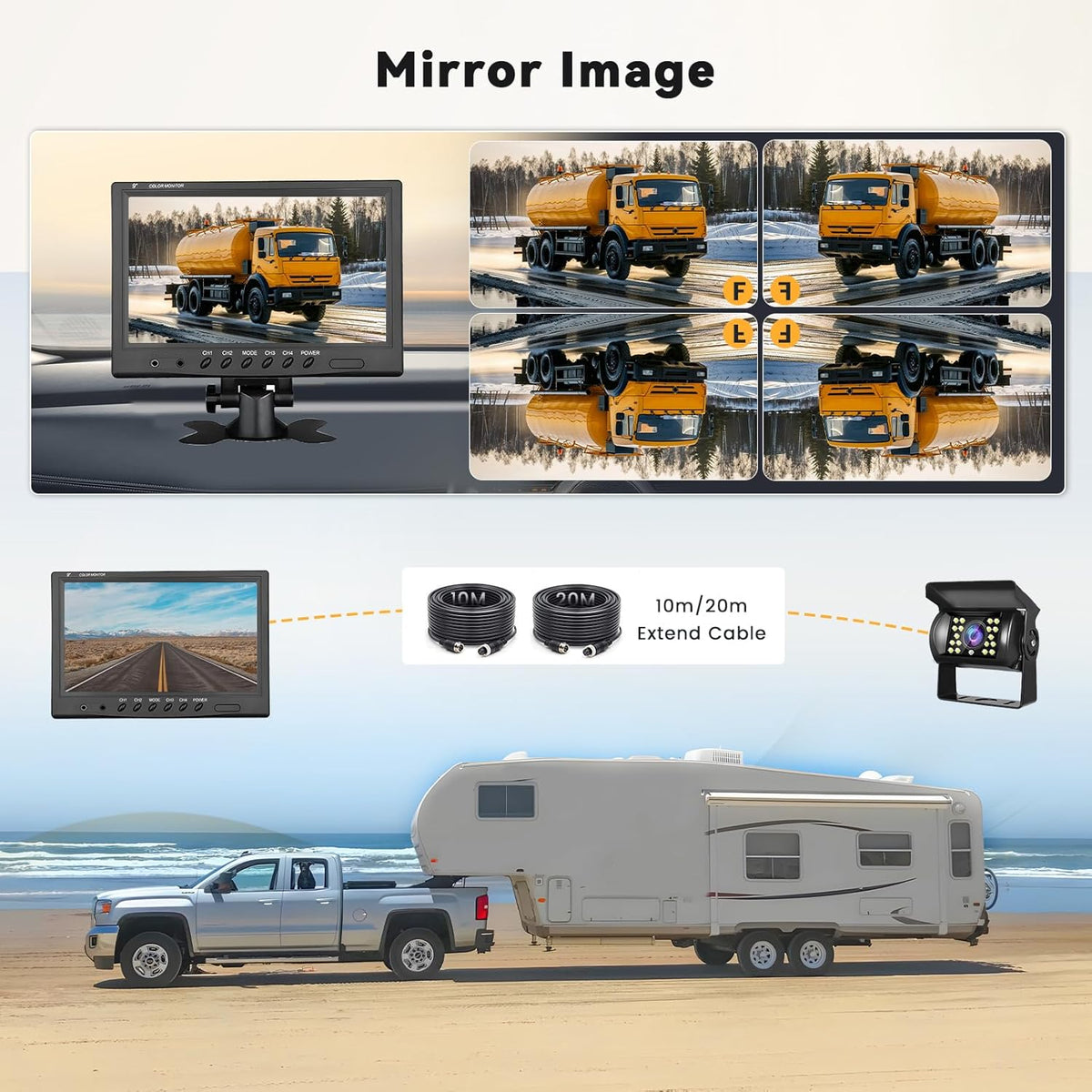 Hikity Backup Camera with Monitor Kit, 9?˜â€?Car Rear View Monitor with Waterproof 18 IR LED Night Vision Reverse Camera + 4 Pins Connector Cable Backup Camera System for RV Bus Trailer Truck