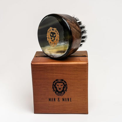 Premium Handmade Round Oxhorn Medium Stiff Natural Boar Bristle Men’s Travel Beard and Hair Care Brush