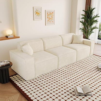 110" Cloud Sectional Couch, Chenille Boneless Couch 3 Seater with Deep Seats & Wide Armrests, Comfy Modular Sectional Sofa Memory Foam Compression Floor Sofa for Living Room, No Assembly Required