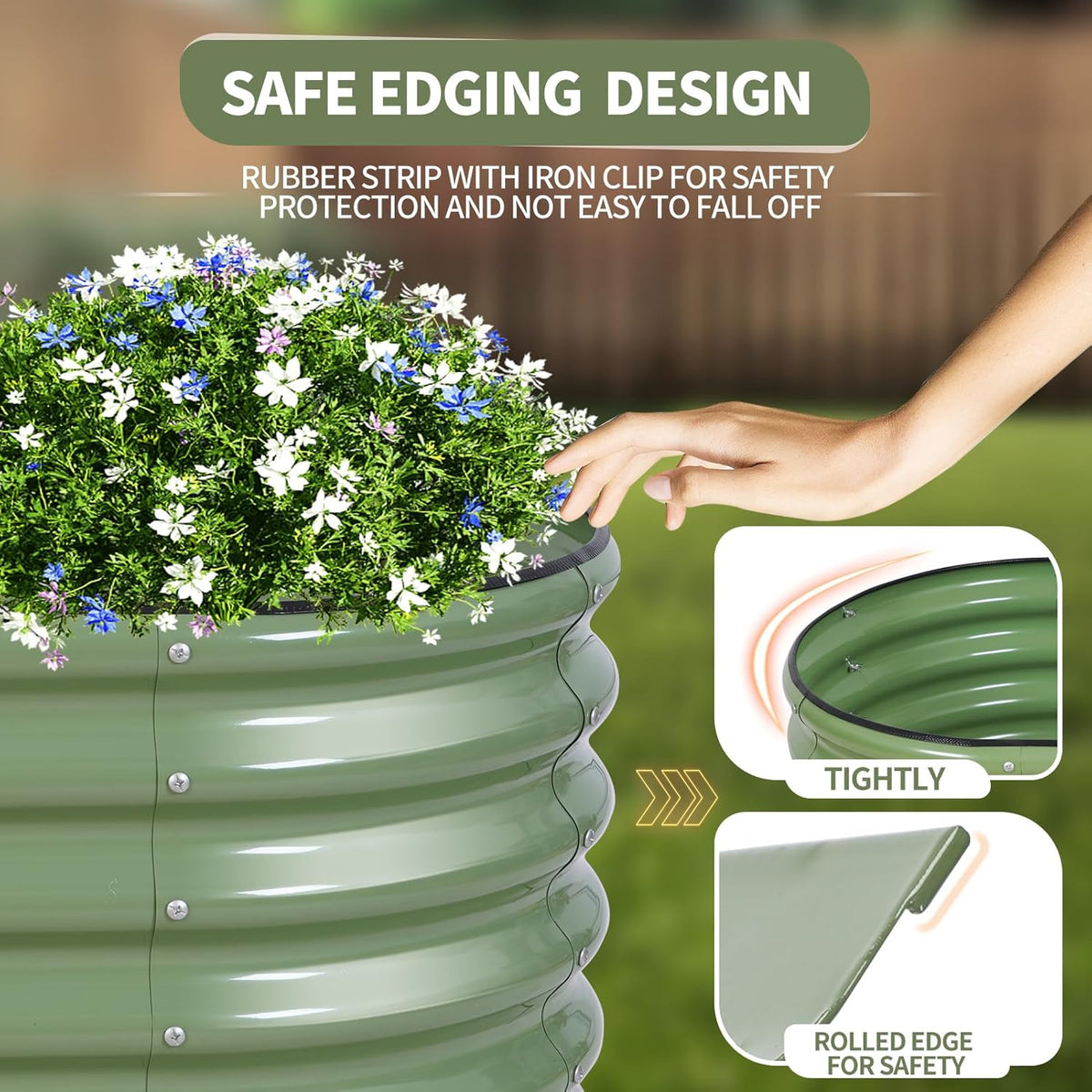 Galvanized Raised Garden Bed - 4x2x1.4FT Metal Planter Boxes Outdoor | Oval Steel Raised Bed Kit for Gardening with Protective Tape, Gloves for Vegetables, Flower, Herb (Green)