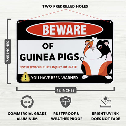 Venicor Guinea Pig Sign Decor - 8 x 12 Inches - Aluminum - Guinea Pig Gifts for Guinea Pig Lovers - Cage Accessories Toys Stickers Stuff