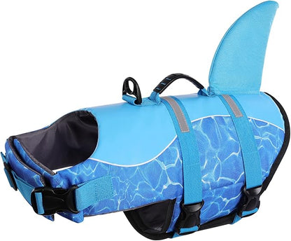 Shark Dog Life Jacket, High Buoyancy Swimming Vest, Adjustable Easy-On Dog Life Jackets for Dogs (Blue, XS)