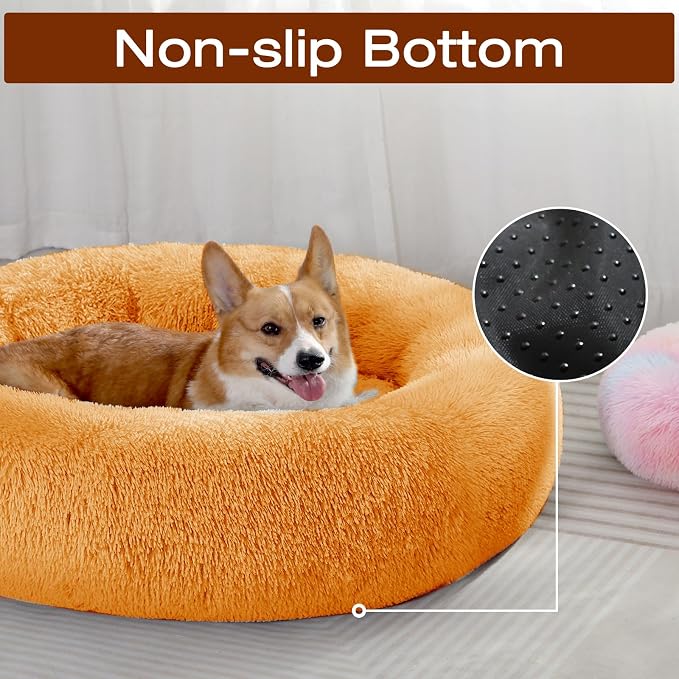 JOLLYVOGUE Dog & Cat Bed, Calming Anti-Anxiety Pet Bed for Small Dogs, Fluffy Donut Cushion for Small and Medium Pets (20")