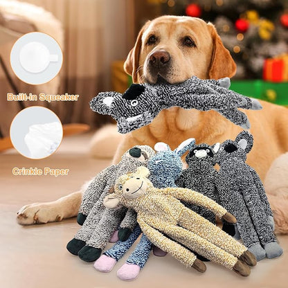 2 Pack Dog Toys with Squeakers, Plush Teething Toys to Keep Them Busy, No Stuffing Crinkle Interactive Dog Animals, Cute Funny Dogs Gifts for Small Medium Large Breed (Raccoon Cattle)