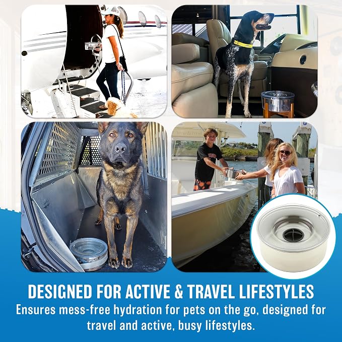 Stainless Steel Dripless Water Bowl with Tritan Plastic Lid – Holds 1 Gal, Reduces Spills & Trails Up to 85%+, Water Bowl for Large Breed Dogs (51-85 lbs), The Original Slobber Stopper