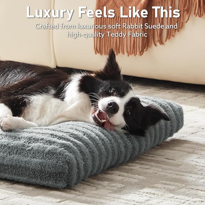 FURTIME Washable Dog Bed Medium Size Dogs, Deluxe Dog Crate Beds | Comfy Fluffy Kennel Pad Anti-Slip Pet Sleeping Mat, Machine Washable Dogs Pillow, 29"x21"x3", Gray