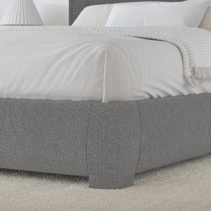 BarnFurin King Size Boucle Bed Frame and Headboard, Cloud Upholstered Platform Bed Frame, Modern Style, Soft Rounded Corners, No Box Spring Required, Easy Assembly, Light Grey