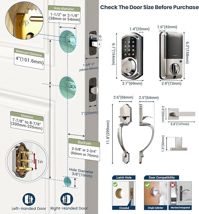 Veise VE06-H Smart Front Door Lock Set, App Control, Keyless Entry Deadbolt
