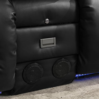 URRED Loveseat Recliner Sofa with Massage and Heat, Power Reclining Loveseat Sofa RV Couch with Console, Home Theater Seating with LED Lights, Bluetooth Speakers, USB, Outlets, Faux Leather, Black | Wall Hugger, Double Recliner, Zero Gravity, Full Body...