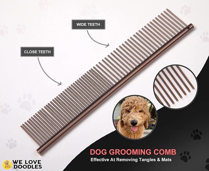 We Love Doodles Small Curved Slicker Brush and Grooming Scissors Kit Bundle - Soft Pin Goldendoodle Brush and Dog Grooming Scissors Kit - for Dematting & Shedding - Made in USA