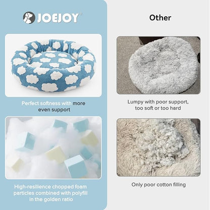 JOEJOY Jacquard Donut Round Small Dog Beds,Blue 27x27x8in, Removable Washable Cover, Cute Pattern, Ultra Soft Fluffy Calming Pet Bed with Thick Supportive Bolster