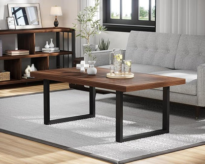 IBF Walnut Coffee Table, Minimalist Wooden Living Room Table, Modern Simple Rectangle Center Table, Vintage Rustic Wood and Metal Cocktail Tea Coffee Table for Home Bedroom Office, Walnut, 39 Inch