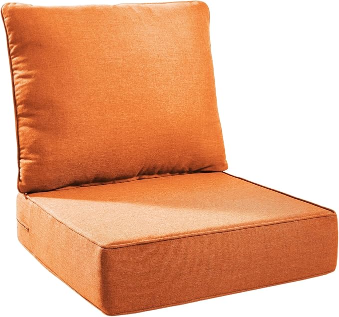 Outdoor Seat Cushion Set-24 x 24 x 6 Inch Outdoor Chair Cushions with Water Resistant & Removable Cover Outdoor Cushions for Patio Furniture Chair Sofa Couch-Orange