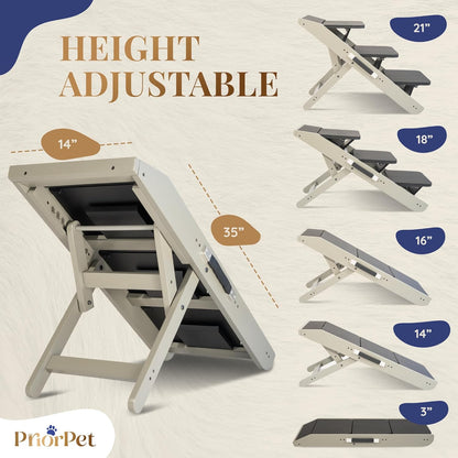 Dog Steps for Bed & Couch 2-in-1 Dog Stairs/Ramp - Height Adjustable Dog Ramp for Couch 7” - 20” - Pet Stairs, Dog Stairs for Small Dogs - Easy to Move Pet Steps with Landing Platform, Gray