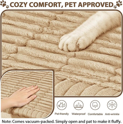 FUANGUI Waterproof Couch Cover Sofa Cover for Dogs and Pets Sofa Protector | Non-Slip Washable Fuzzy Soft Cat Bed Sofa Slipcover for 2-3 Cushion Couch Sofa Pet Friendly, Khaki, 27.6" x 70.9", 1 pcs