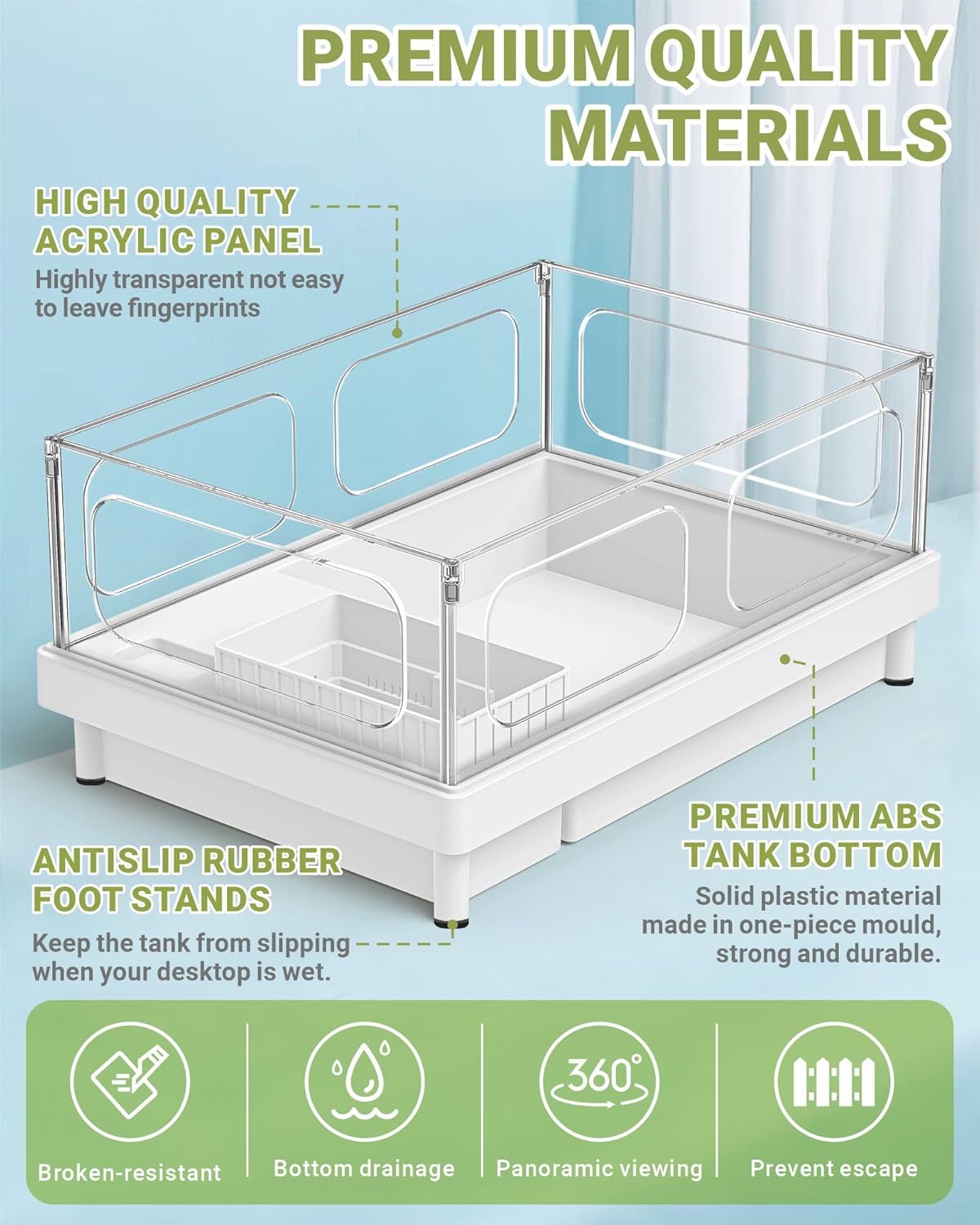 GOZILLA Small Turtle Tank, Acrylic Turtle Tank Starter Kit, Reptile Habitat and Terrarium with Multi-Functional Areas for Tortoise, Crab, Crayfish, Small Reptile.(Black Tank)
