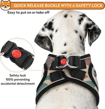 Dog Harness with Leash Set, No-Pull Step-in Reflective Pet Harness with 1 Leash Clips, Adjustable Soft Padded Easy Walk Dog Vest for Small Medium Large Dogs, Cats(Camouflage, Large)