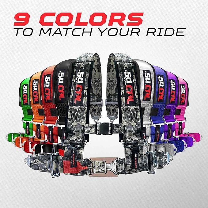 1pc 50 Cal Pink 4 Point Harness 2 inch straps, Racing Harness Seat Belt | Ultra Kush padding, Push Button quick release hardware. Universal Fit for UTV, RZR, race car