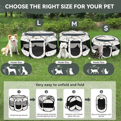 Siedihit Dog Cat Playpen, Puppy Pet Playpen Indoor for Small Dog Crate Tent | Cage Outdoor, Portable Pop Up Dogs Enclosure Kennel with Carrying Case for Dogs/Cats/Rabbits (Cute, Small)
