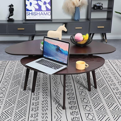 FIRMINANA Mid Century Modern Coffee Table,Large Oval Small Mangotop Coffee Table for Small Spaces, Espresso-47.3" W x23.63 D x 17.72" H