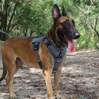ICEFANG Quick-Moving Tactical Dog Harness for Large Dogs,No Pull Dog Vest | Control Handle,Reflective,Full Metal Buckles,Adjustable,Hook-and-Loop Panel,Soft Padded,Grey,Large