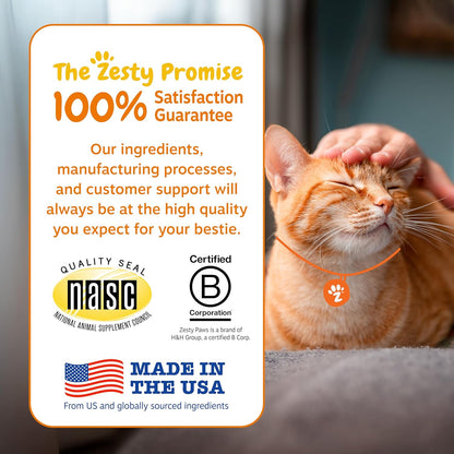Zesty Paws Hairball Bites for Cats - Cat Furball Support - Functional Supplement with Omega 3 Fish Oil EPA & DHA + Zinc, Biotin & Psyllium Husk - Supports Gut & Skin Health - 60 Count