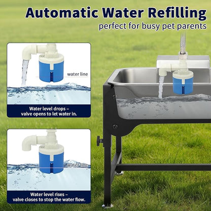 BWOGUE 3 Gal Automatic Dog Water Dispenser, Elevated Outdoor Bowl for Dogs | Automatic Water Dispenser for Dogs, Stainless Steel Pet Waterer, 9/11/13/15 in Stand, Float Valve, Big Dogs Pets Livestock