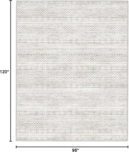 8'x10' Machine Washable Vintage Design Area Rug - Non Slip, Stain Resistant for Home, Office, Machine Washable Area Rug, 8x10 Area Rugs for Living Room (Grey Beige 8x10)…