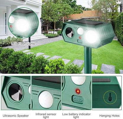 2025 Solar Animal Repellent,Upgraded Ultrasonic Cat Repellent Outdoor,Waterproof Deer Deterrent for Bird Dog Skunk,Squirrels Deterrent with Motion Detection Flash Lights for Pasture House (2 Pack)