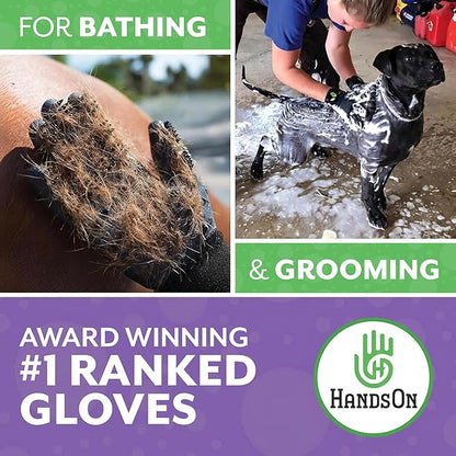 H HANDSON Pet Grooming Gloves - Patented #1 Ranked, Award Winning Shedding, Bathing, & Hair Remover Gloves - Gentle Brush for Cats, Dogs, and Horses (Purple, X-Large)